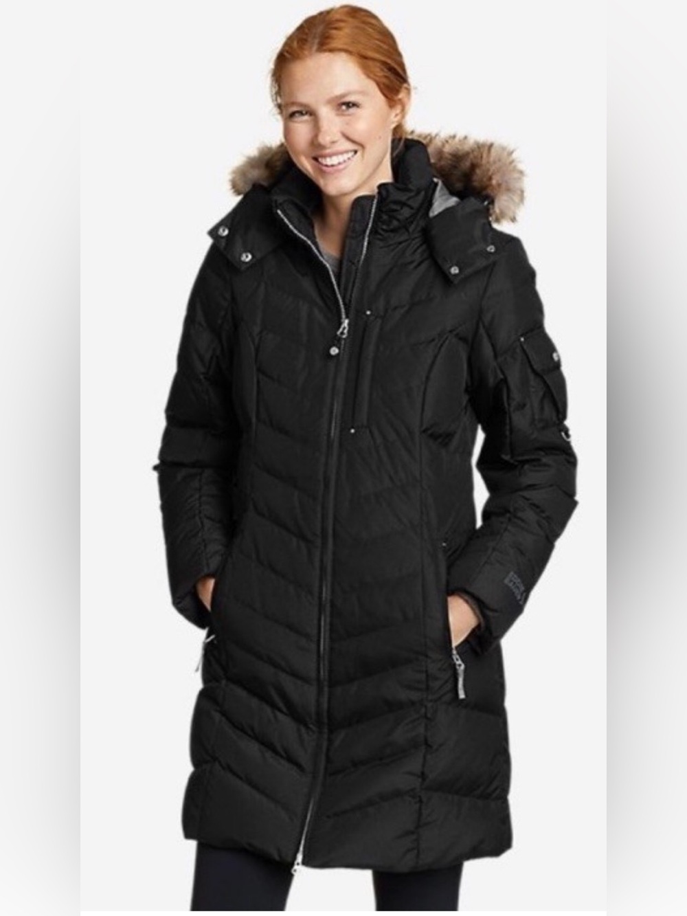NWT Eddie Bauer Sun Valley Black 650 Down Parka Coat Removable Faux Fur hood